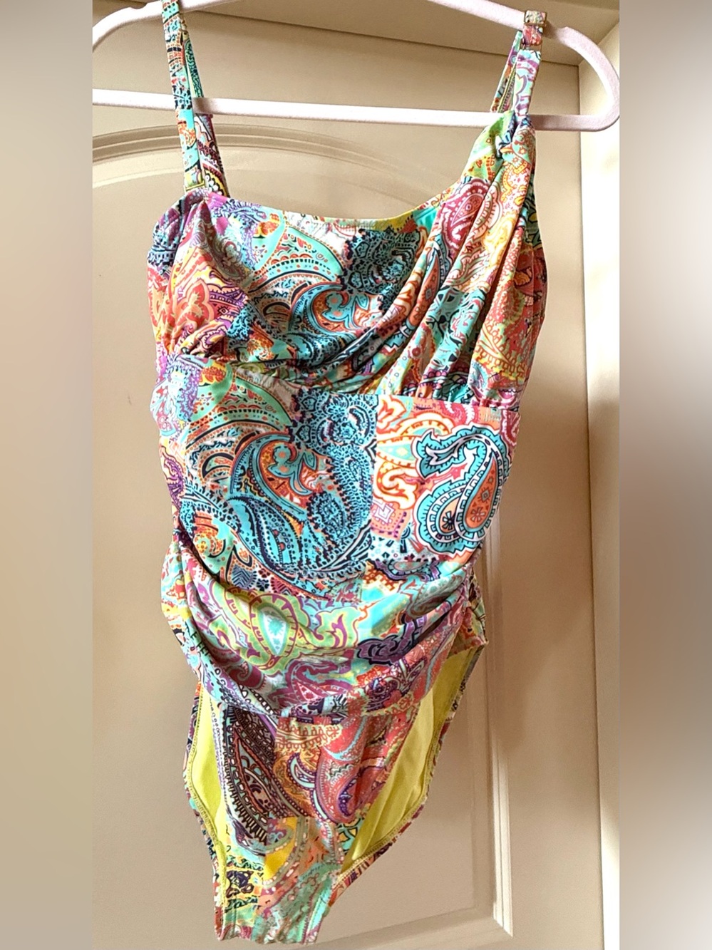Multicolor Paisley Sz 12 One-Piece Swimsuit 70s Hippie Clean Bleu/Rod Beattie